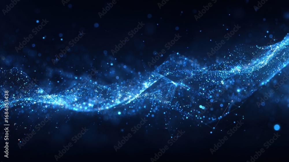 Stunning Abstract Background of Blue Particles and Light Waves in a Beautiful Flowing Design Reflecting Modern Technology and Digital Art Concepts