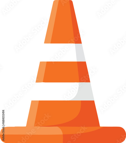 A vibrant orange traffic cone with white reflective stripes stands isolated, clearly symbolizing caution, road safety, and construction work ahead.