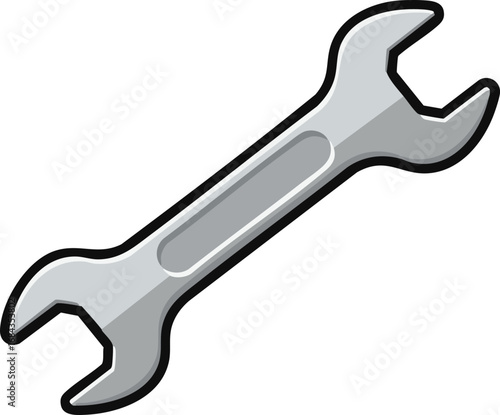A shiny, silver cartoon wrench, depicted with a clean outline and subtle shading, symbolizing repair, maintenance, and essential mechanical work.