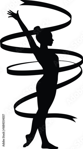 Silhouette of rhythmic gymnast with ribbon rhythmic gymnastics