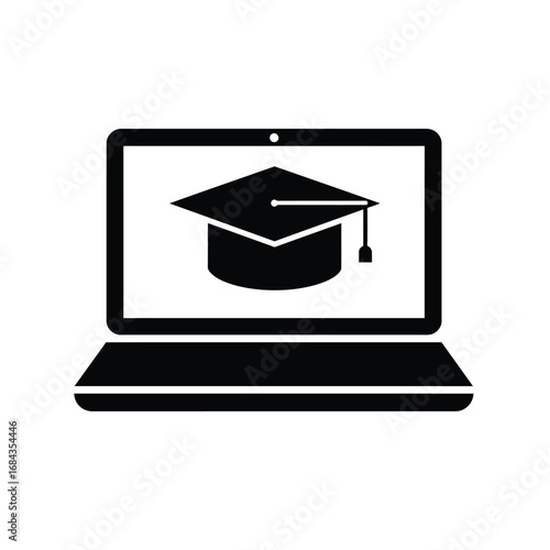 Laptop displaying graduation cap online learning education concept vector