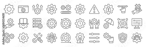 Settings icon set collection. Containing options, configuration, preferences, adjustments, gear, control panel, equalizer, management, optimization and more icons. Vector illustration eps 10