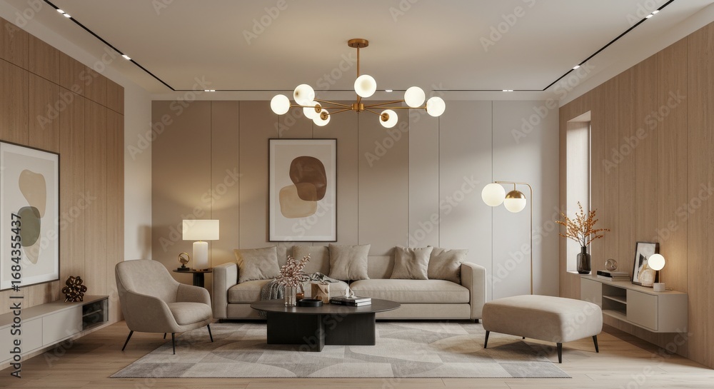 Fototapeta premium Modern Living Room Interior with Stylish Furniture and Decor.