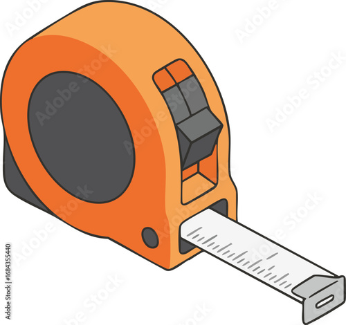 An essential orange and gray measuring tape tool is depicted in this clear illustration, representing precision, construction, and accurate DIY projects.