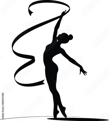 Graceful dancer with flowing ribbon rhythmic gymnastics