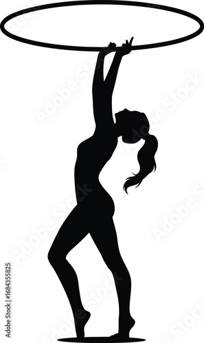 Silhouette of woman performing with hoop gymnastics