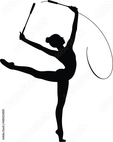 Rhythmic gymnast performing with ribbon rhythmic gymnastics