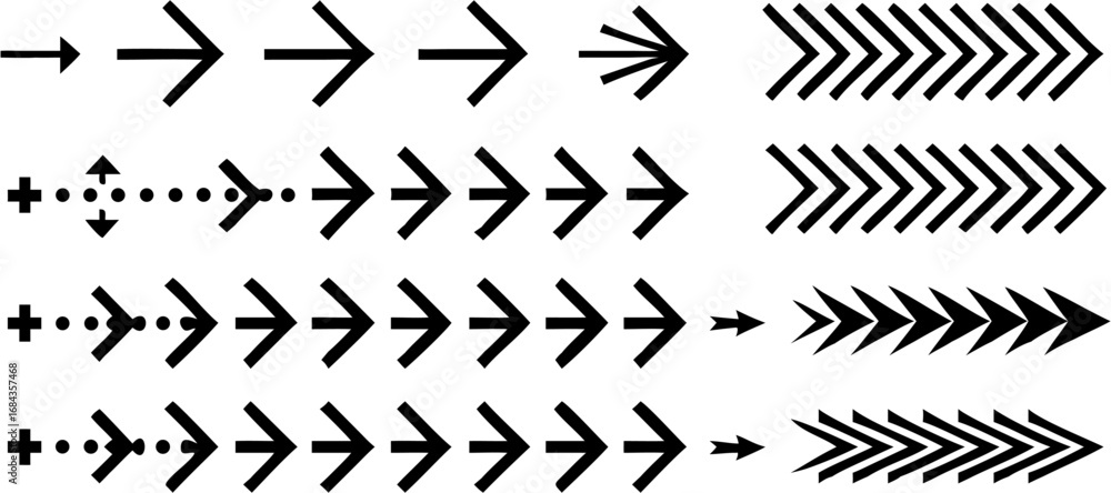 Vector a collection of black arrow variations showing different styles and patterns on a white background design layout Vector a collection of black arrow variations showing different styles and patterns on a white background design layout