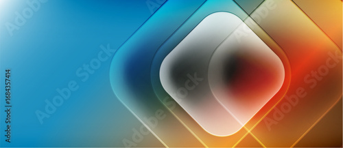 Abstract geometric shapes, vibrant colors blend. Blue transitions to orange, creating depth, luminosity. Modern design, smooth gradients dominate.