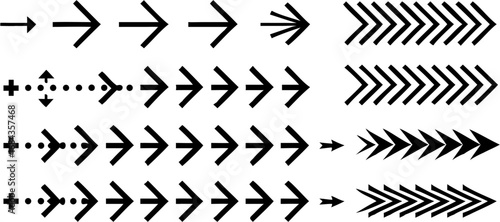 Vector a collection of black arrow variations showing different styles and patterns on a white background design layout