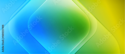 Abstract gradients blend blue, green, yellow. Smooth shapes create dynamic visual effect. Bright colors suggest energy, movement.