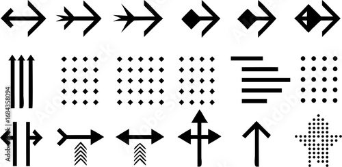Vector a collection of various black directional arrows and dotted patterns on a white background in a vector image