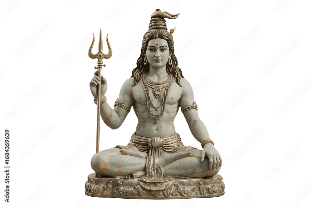 Obraz premium Seated Shiva statue, trident, studio, isolated, Hindu deity