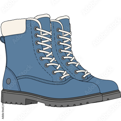 A technical sketch of a pair of boots for outdoor adventures, which is especially suitable for fashion brands, online stores, and clothing designers.
