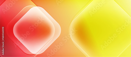 Abstract composition featuring layered squares. Gradient transitions from red to yellow create vibrant visual effect. Smooth shapes suggest depth.