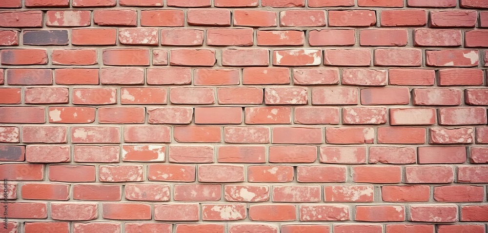 Obraz premium Weathered red brick wall, crumbling mortar, textured background, wallpaper, industrial