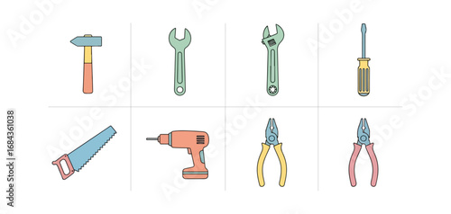 Colorful tools grid graphic design