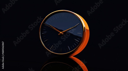 Wallpaper Mural Modern gold rimmed clock on black background Torontodigital.ca