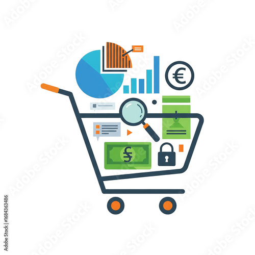 shopping cart with digital elements