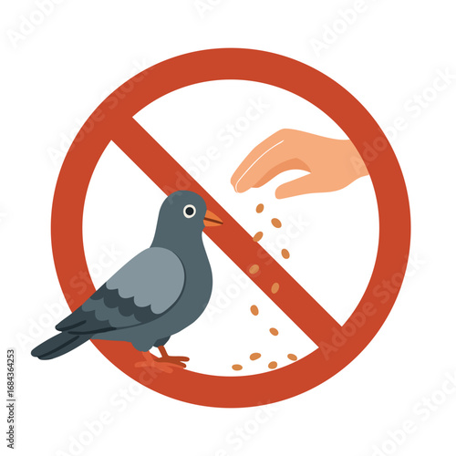 Vector illustration. Cartoon style warning sign to do not feed birds or animals.