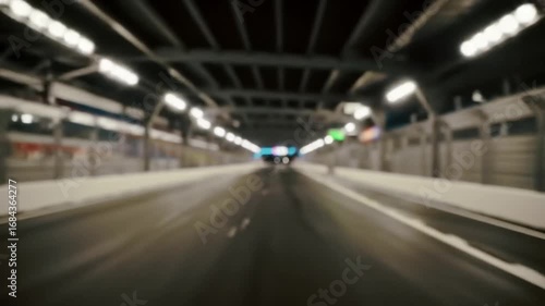 Driving Through Dark Tunnel with Neon Lights Background