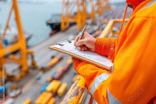 Worker records cargo details at port