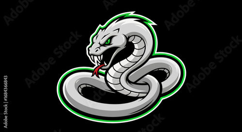 Stylized white cobra snake illustration with green accents, coiled and ready to strike, perfect for gaming or esports logos.