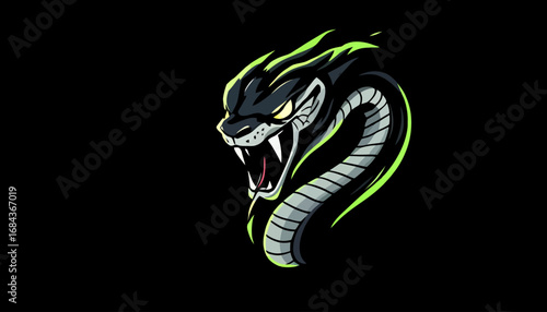 Vector illustration of a stylized cobra snake, perfect for logos, emblems, or any design project needing a powerful, mythical creature.  High-resolution PNG for easy integration.