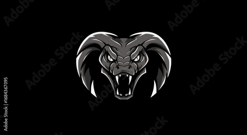 Aggressive king cobra snake vector illustration, perfect for logos, emblems, or any design project needing a powerful, reptilian image.  High-resolution PNG for crisp, clean visuals.