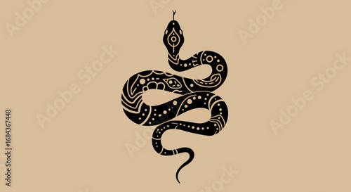 Vector illustration of a stylized snake with intricate patterns, perfect for logos, tattoos, or any design project needing a touch of elegance and mystery.  High-resolution PNG download available.