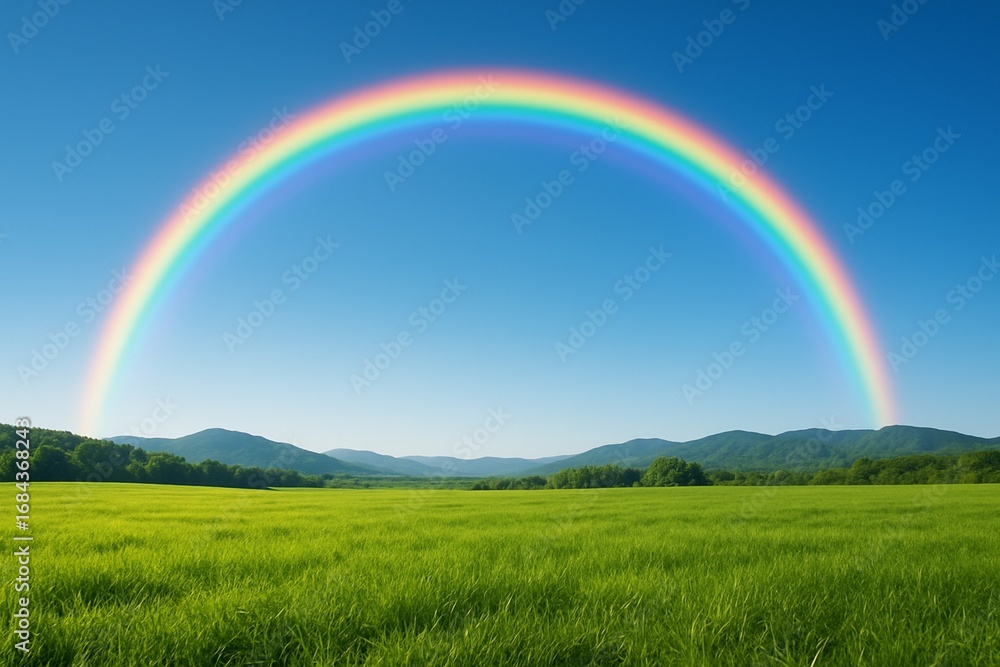 Obraz premium Vibrant Rainbow Over a Serene Green Meadow