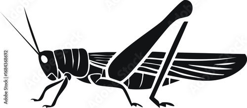 Grasshopper Insect Bug Animal Vector Logo in Black and White, Minimalist and Simple Design, Perfect for Wildlife Branding, Nature Illustration, and Unique Animal Identity
