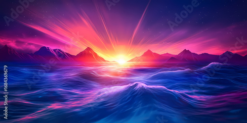 Colorful Sunrise over Mountainous Sea
