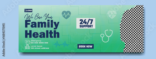 Modern family health services with doctor and 24 7 availability medical icons