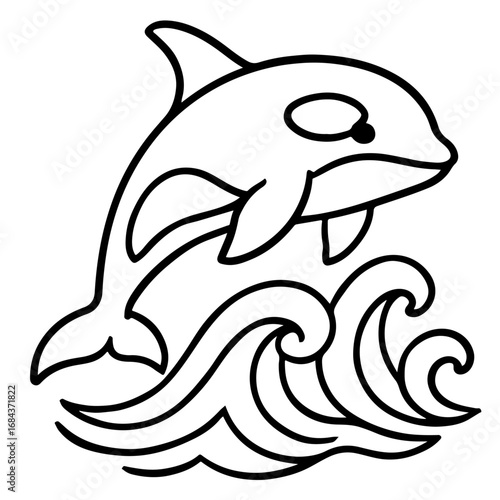 Killer whale (orca) outline with splashing waves kids coloring page