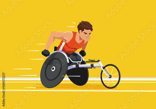 A determined athlete races in a wheelchair symbolizing strength and competition