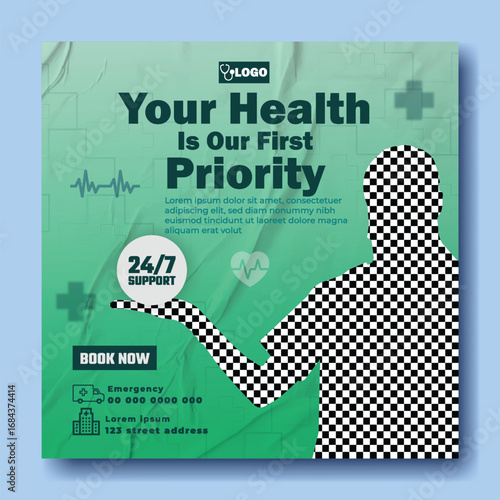 Caring female doctor in scrubs and mask holding a 24 7 service icon promoting healthcare priority