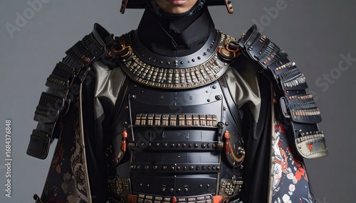 Black Samurai Armor Closeup Studio Shot