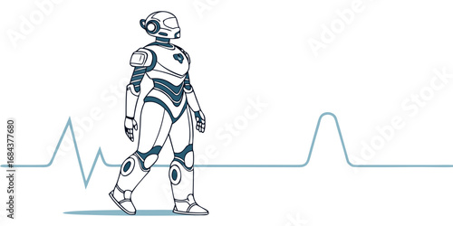 Minimalist humanoid healthcare robot front view chrome metallic vector illustration