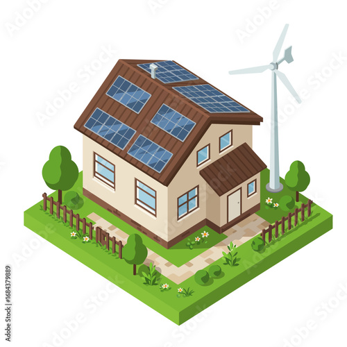 Modern House Using Renewable Energy Vector