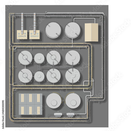 Vector Illustration of an Industrial Oil Refinery