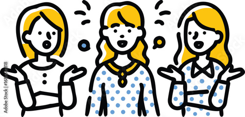 Cute vector set of a smiling young woman with speech bubbles showing