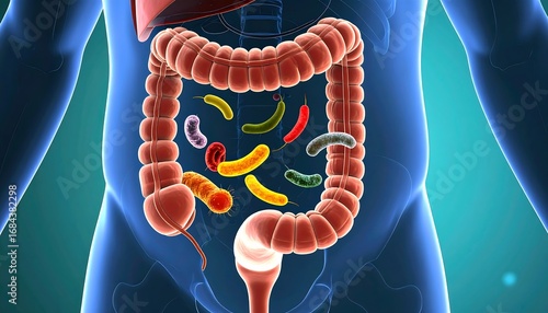 3D medical illustration of gut bacteria