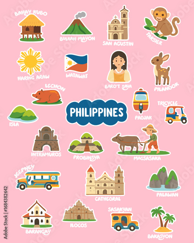 Philippine iconic landmark sticker style