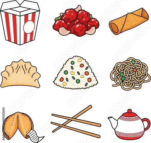 The Ultimate Chinese Takeout A Fun Cartoon Icon Set of Favorite Asian Food and Restaurant Items