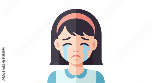 Illustration of a crying woman with tears streaming down her face, expressing sadness and distress.