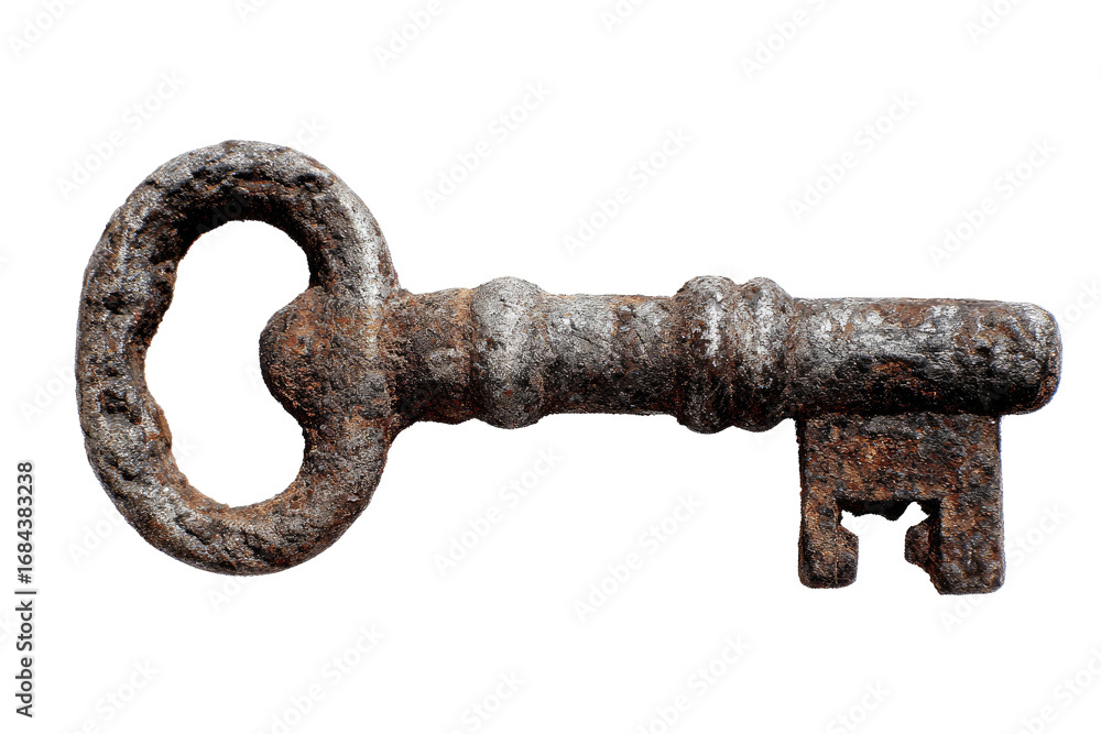 Obraz premium old rusty key isolated on transparent background Remove png, Clipping Path, pen tool
