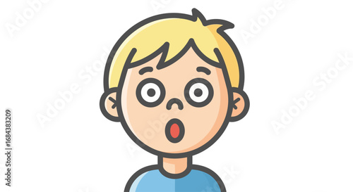 A cartoon illustration of a young boy with blonde hair and a surprised, shocked expression on his face.
