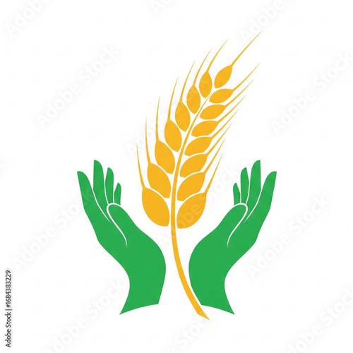 green hand logo with yellow wheat on a white background