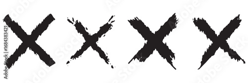 Grunge Hand Drawn X Mark Collection. Cross sign graphic symbol. Set of bold hand drawn X marks with rough brush textures, useful for design, symbols, or grunge style graphic elements. 

